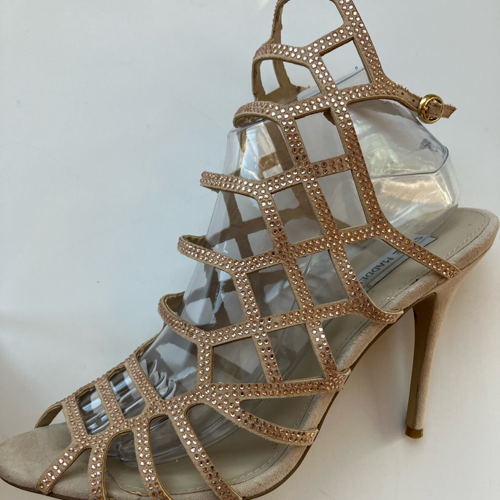Steve Madden Slithr Heels size 10 Nude Suede Crystals Homecoming Formal Prom